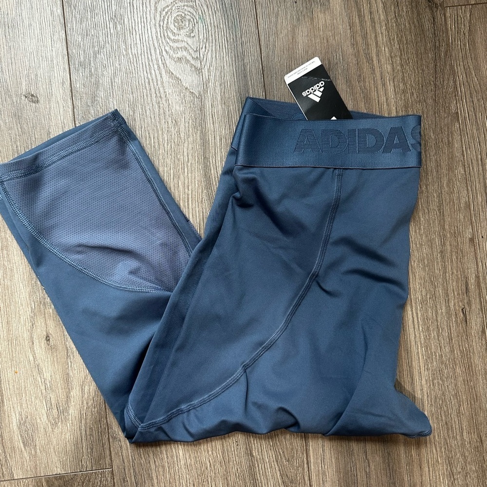 Adidas AlphaSkin Tech Fit  Capri Navy Blue Women's Athletic Leggings Mesh Panels